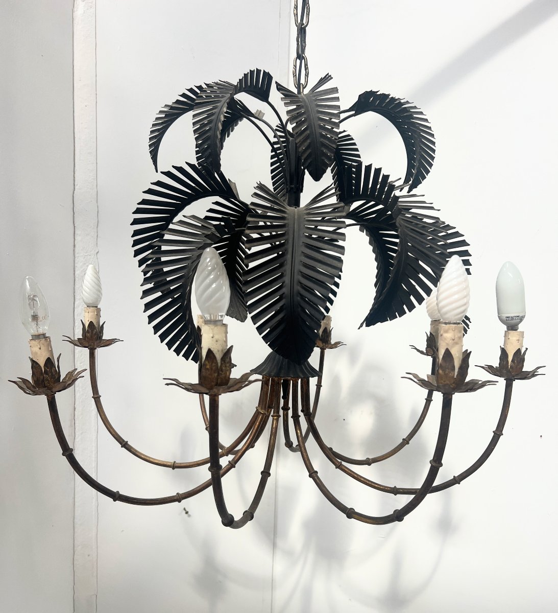 20th-century Six-light Palm Tree Chandelier With A Double Patina