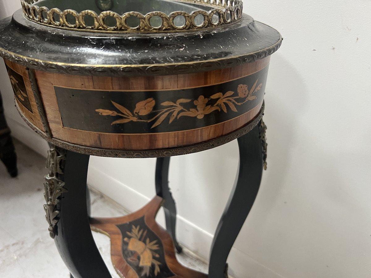 19th-century Napoleon III-style Planter Made Of Darkened Wood With Light Wood Marquetry-photo-2
