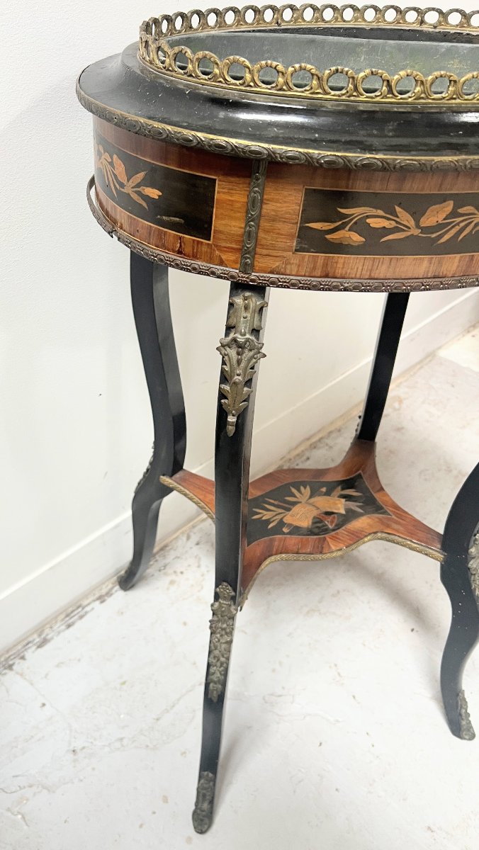 19th-century Napoleon III-style Planter Made Of Darkened Wood With Light Wood Marquetry-photo-3