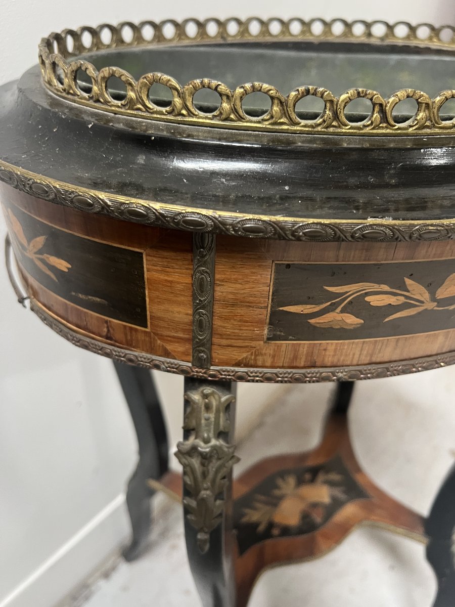 19th-century Napoleon III-style Planter Made Of Darkened Wood With Light Wood Marquetry-photo-3