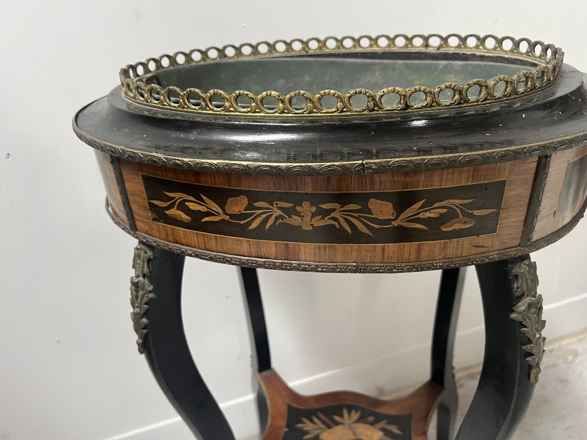 19th-century Napoleon III-style Planter Made Of Darkened Wood With Light Wood Marquetry-photo-4