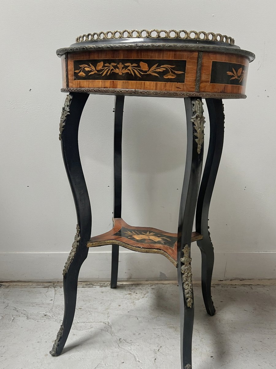 19th-century Napoleon III-style Planter Made Of Darkened Wood With Light Wood Marquetry-photo-5