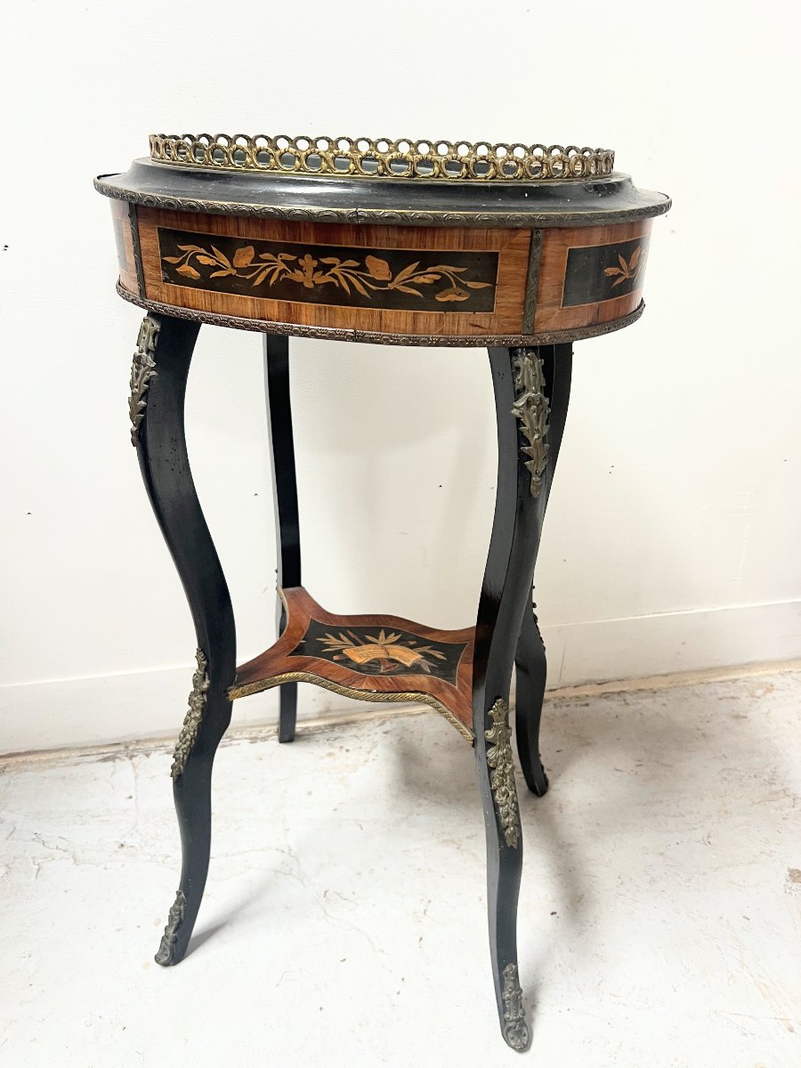 19th-century Napoleon III-style Planter Made Of Darkened Wood With Light Wood Marquetry-photo-7