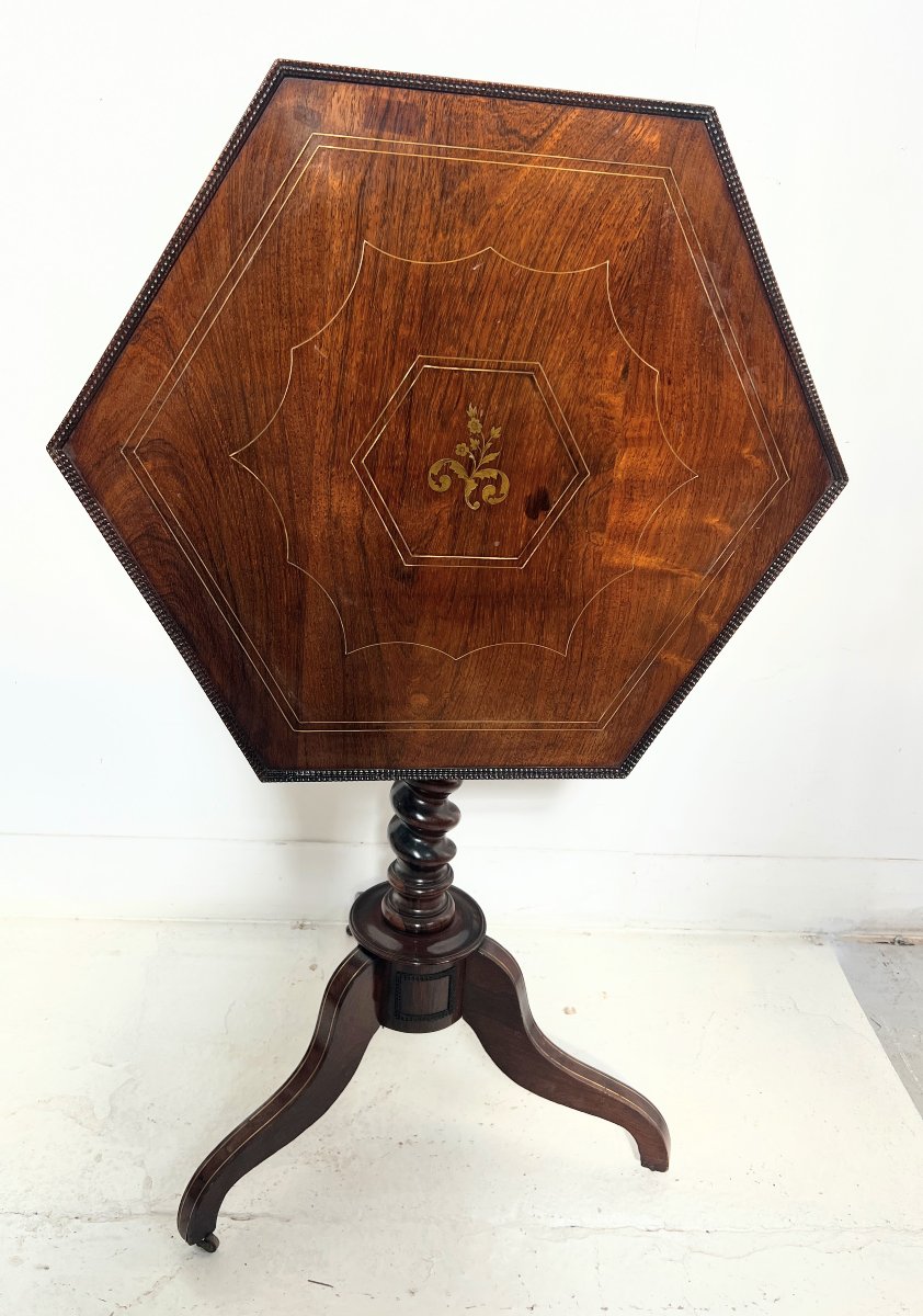 Guéridon basculant Napoléon III en bois d'acajou XIX siècle-photo-5