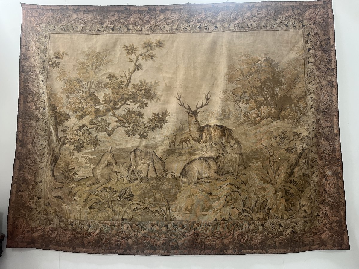Tapisserie de style renaissance a décor animalier XX siècle-photo-7