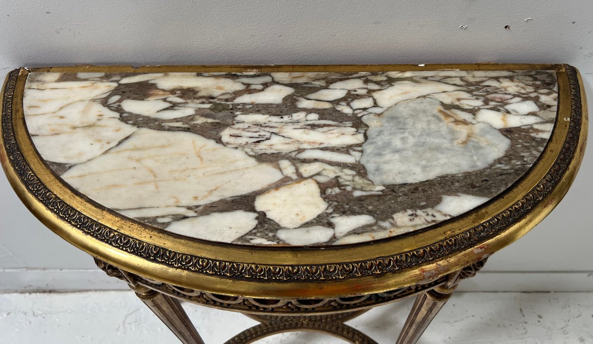 Louis XVI-style Console Table And Wall Mirror In Gilded Wood-photo-3