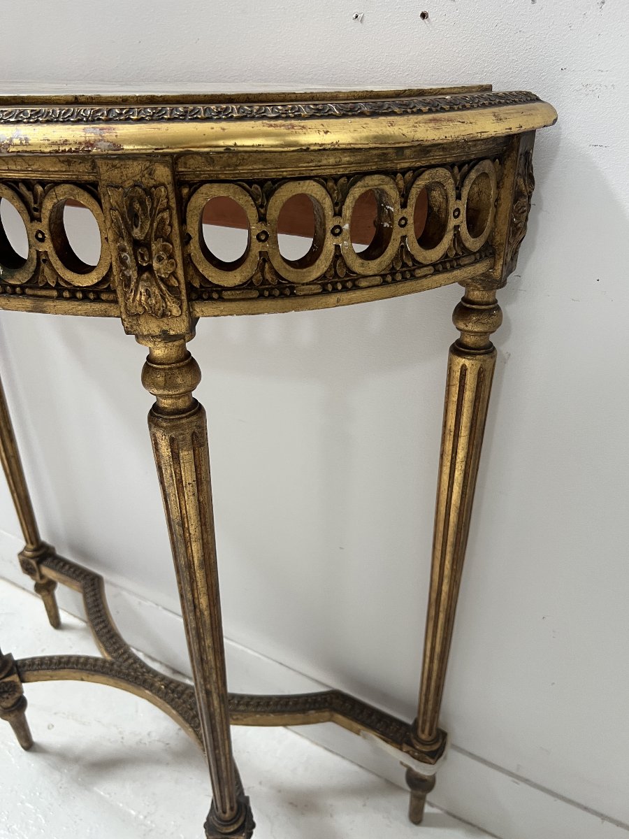 Louis XVI-style Console Table And Wall Mirror In Gilded Wood-photo-5