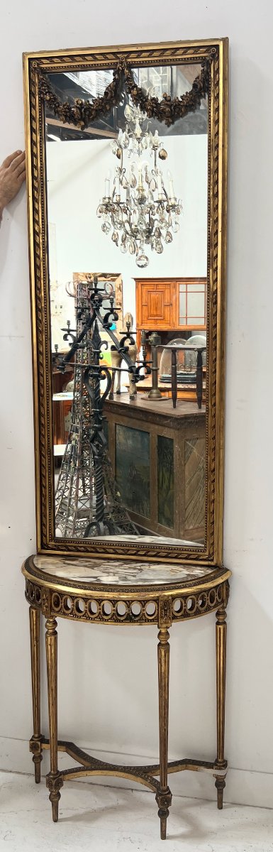 Louis XVI-style Console Table And Wall Mirror In Gilded Wood