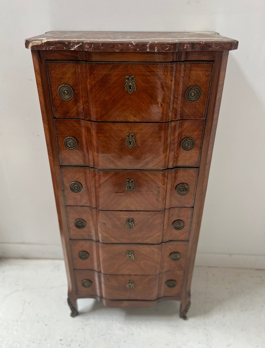 Chiffonnier de style Transition en placage de bois de rose et amarante XX siècle-photo-2