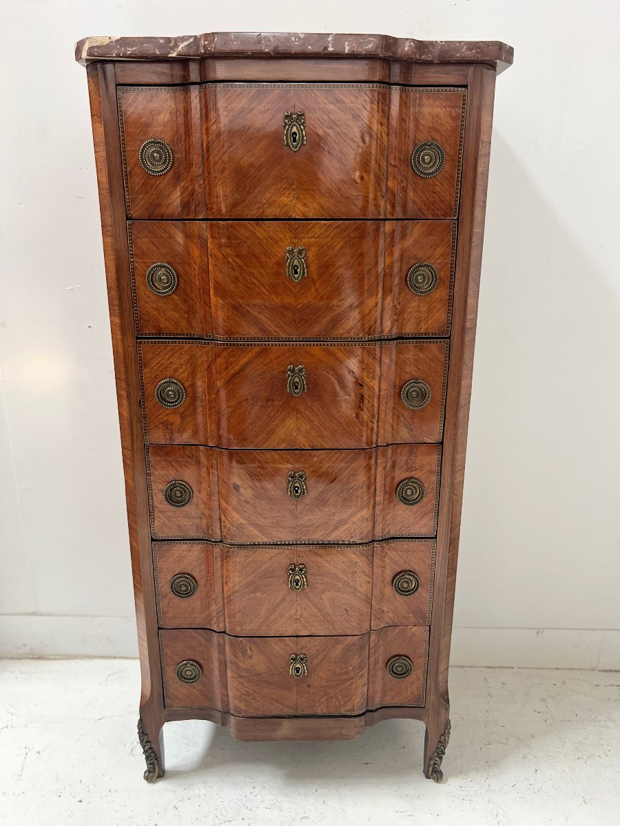 Chiffonnier de style Transition en placage de bois de rose et amarante XX siècle