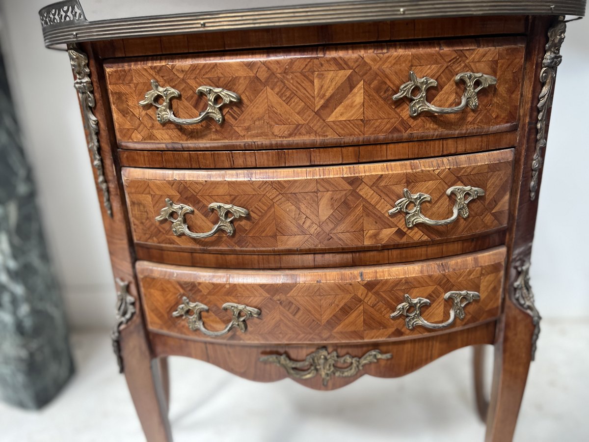Louis XV-style Half-moon Chest Of Drawers With Cube-pattern Marquetry, 20th Century-photo-2