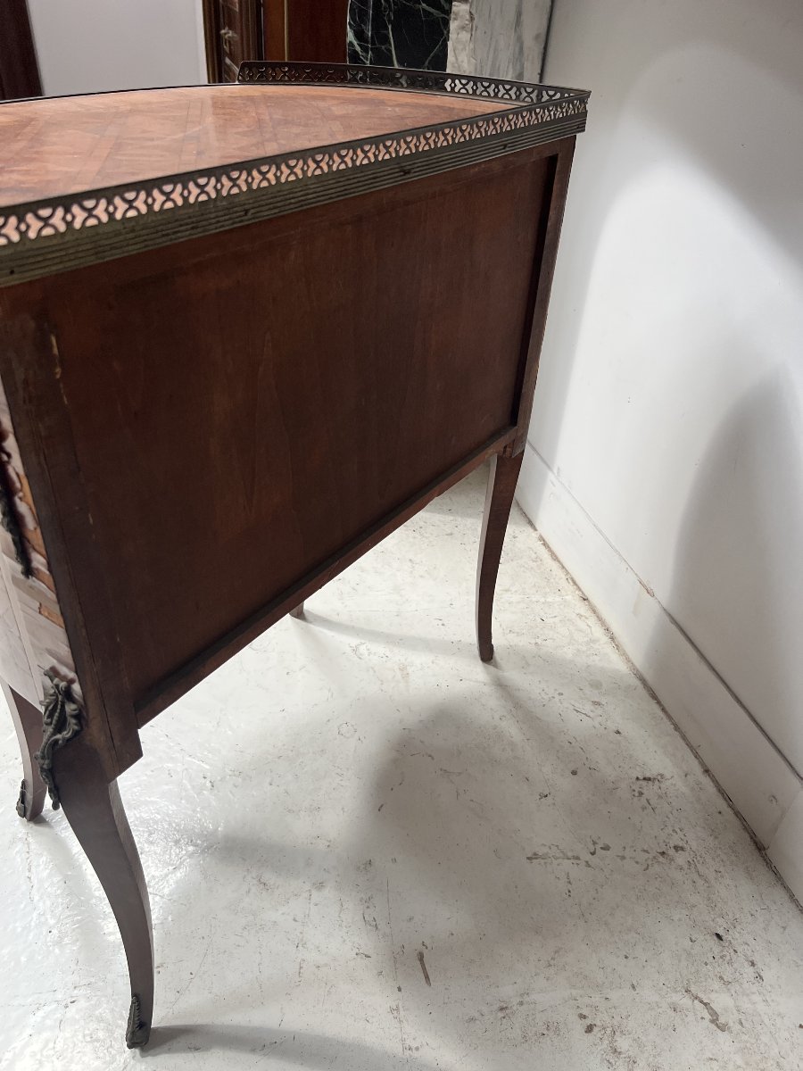 Louis XV-style Half-moon Chest Of Drawers With Cube-pattern Marquetry, 20th Century-photo-5