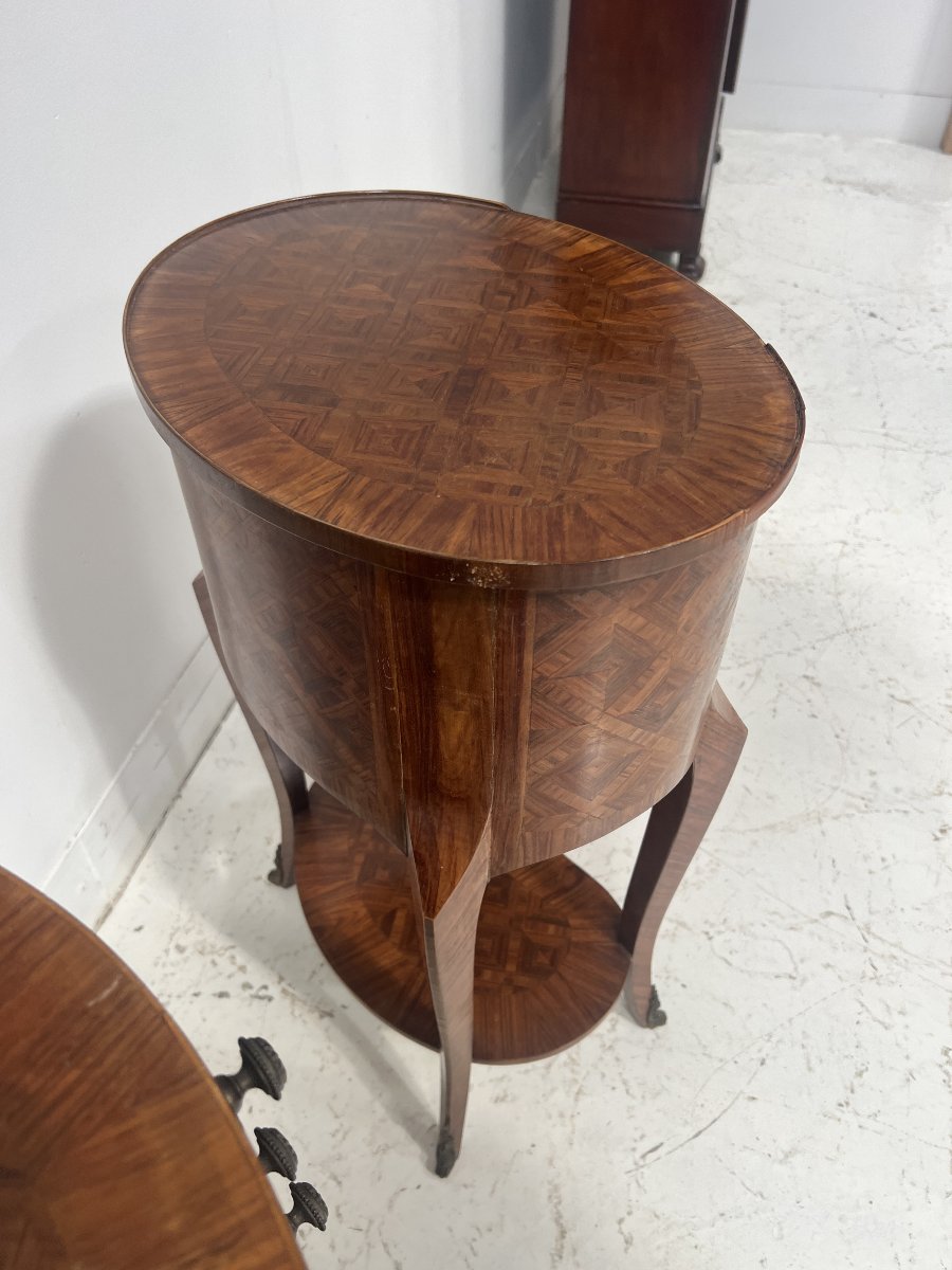 Paire de petites commodes rognons en bois de placage marqueté XX siècle-photo-3
