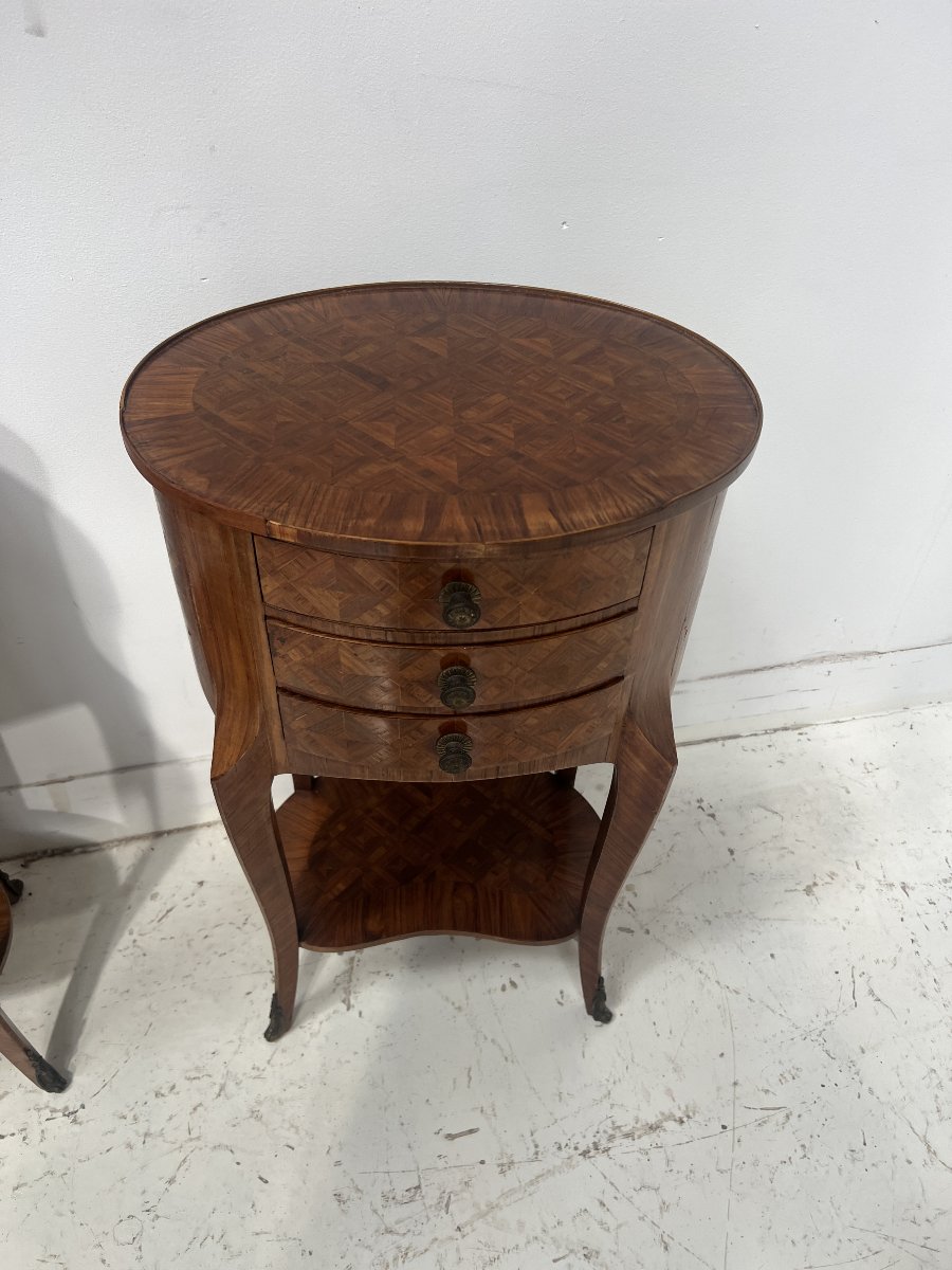 Paire de petites commodes rognons en bois de placage marqueté XX siècle-photo-7