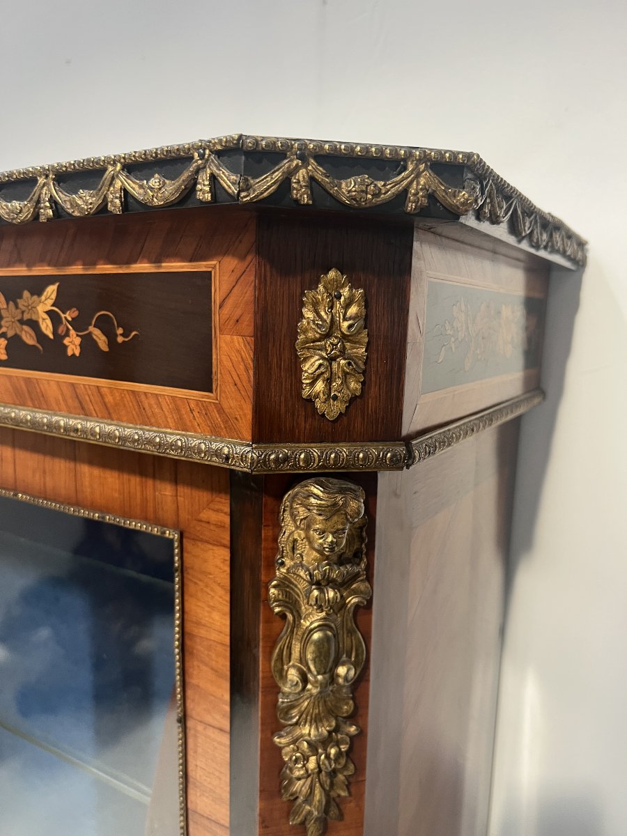 Vitrine Napoléon III en placage de bois de rose et marqueterie XIX siècle-photo-1