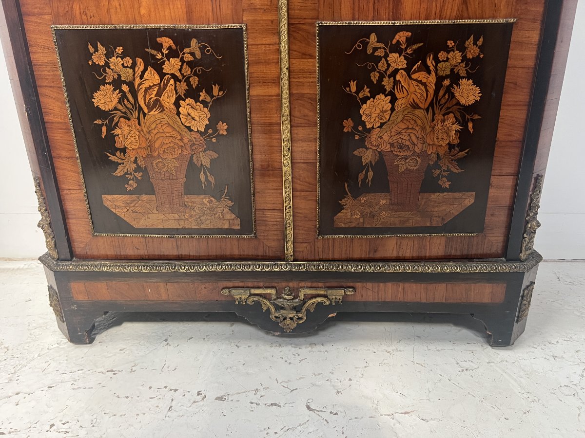 Vitrine Napoléon III en placage de bois de rose et marqueterie XIX siècle-photo-6