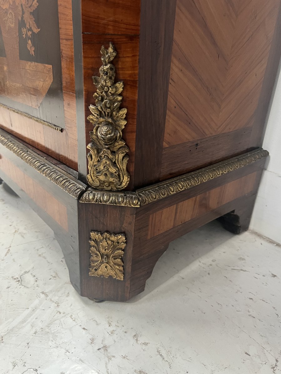 Vitrine Napoléon III en placage de bois de rose et marqueterie XIX siècle-photo-7