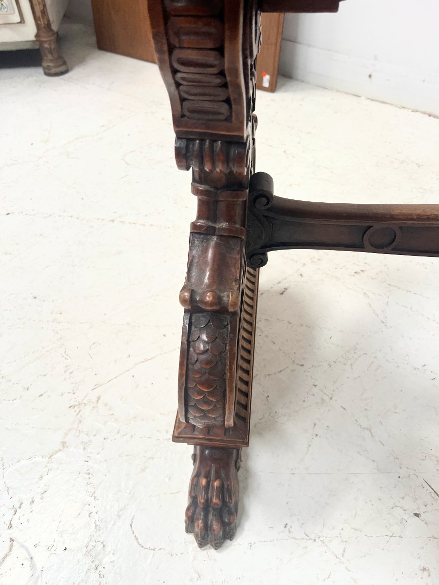 20th-century Renaissance-style Dining Table Made Of Carved Solid Wood-photo-4