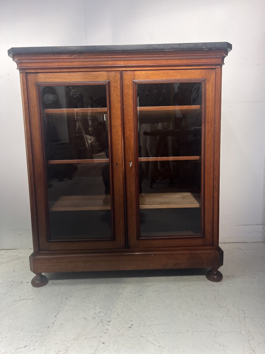 19th-century Mahogany And Veneer Display Cabinet At Counter Height-photo-6