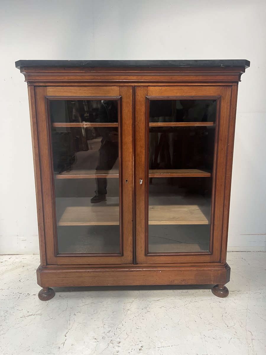 19th-century Mahogany And Veneer Display Cabinet At Counter Height-photo-7