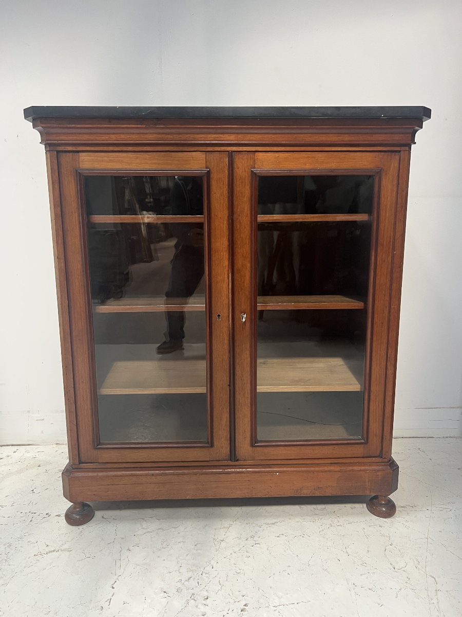 19th-century Mahogany And Veneer Display Cabinet At Counter Height-photo-8