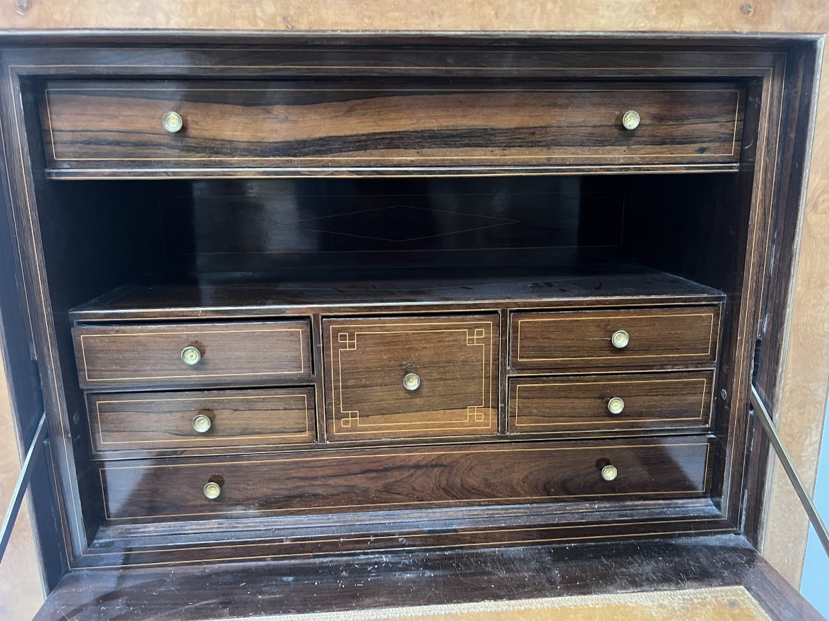 19th-century Light Walnut Burl Louis Philippe Secretary Desk-photo-4