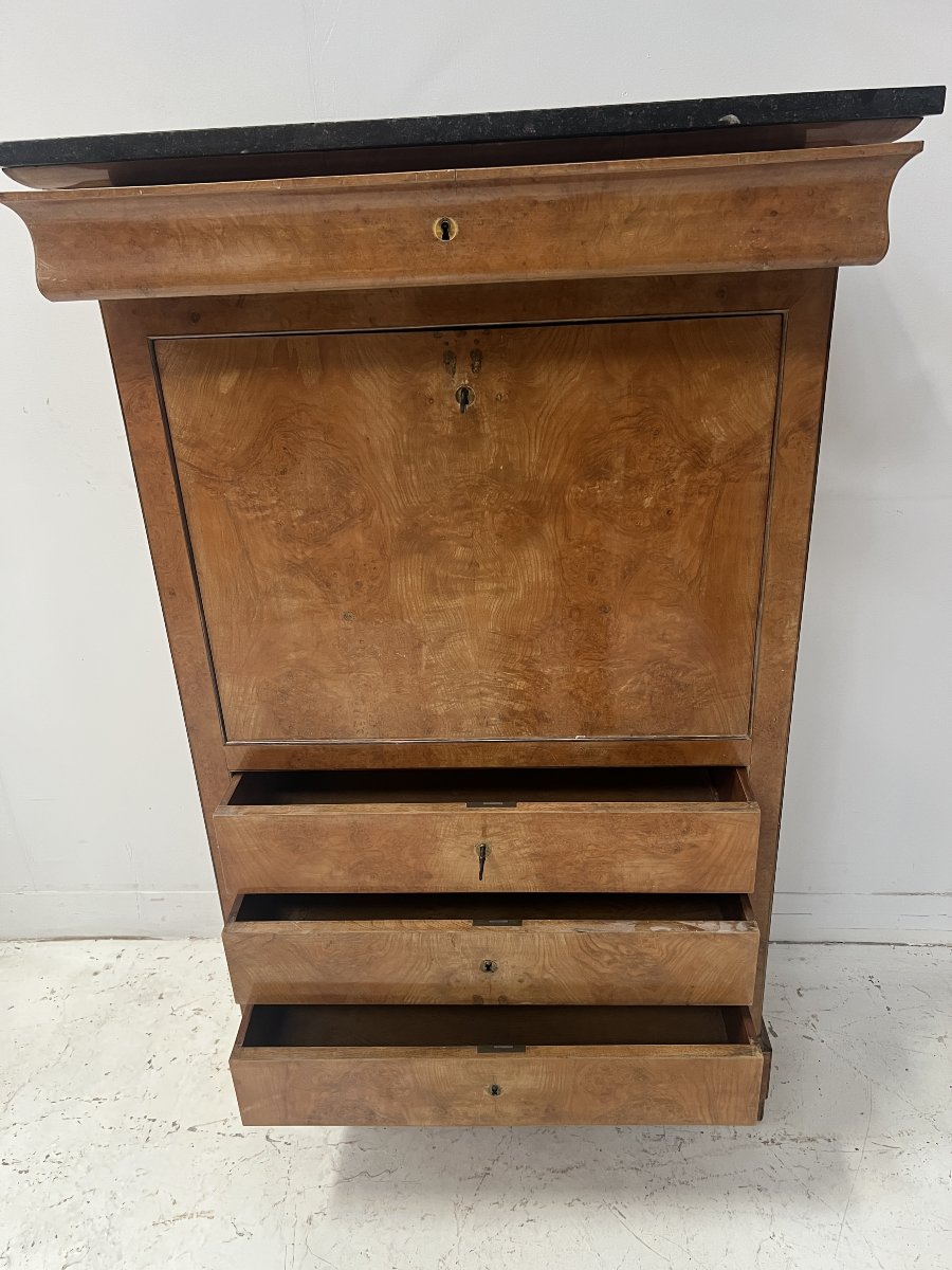 19th-century Light Walnut Burl Louis Philippe Secretary Desk-photo-4