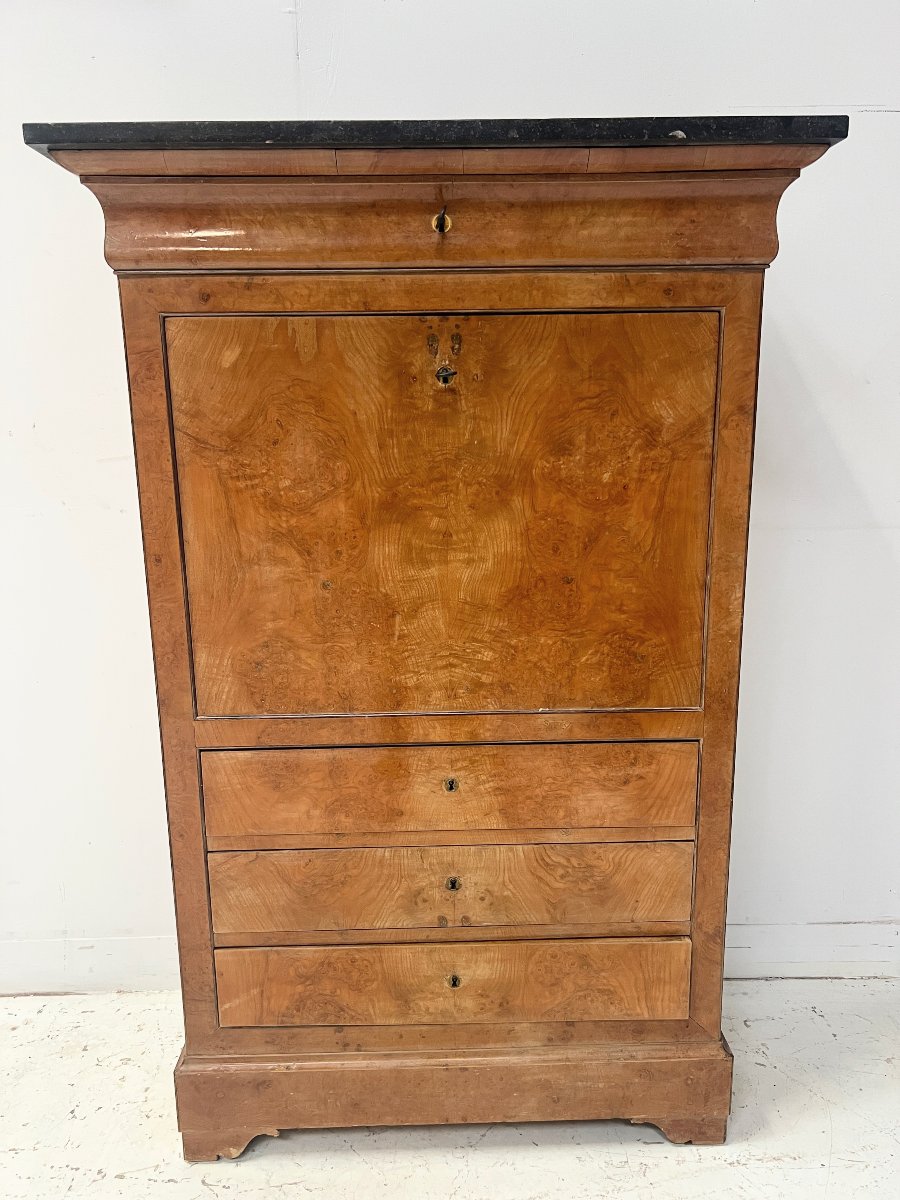 19th-century Light Walnut Burl Louis Philippe Secretary Desk