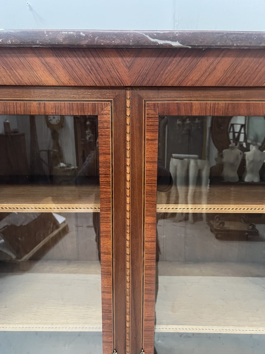 Vitrine de style Louis XV en bois de placage marqueté XX siècle-photo-5