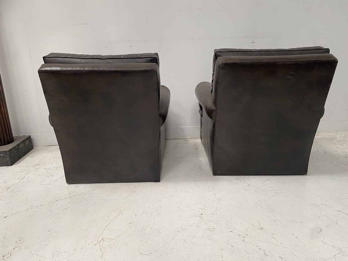 Paire de fauteuils vintage en cuir brun des années 1970-photo-6
