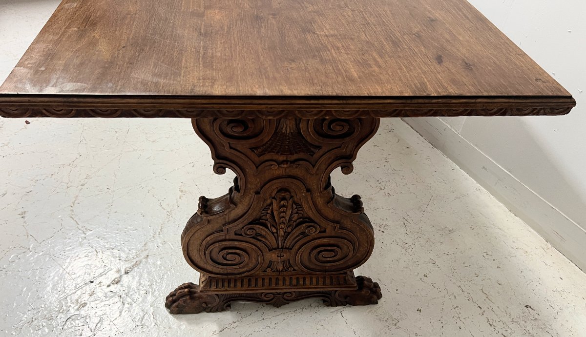 20th-century Renaissance-style Dining Table Made Of Carved Solid Wood-photo-3
