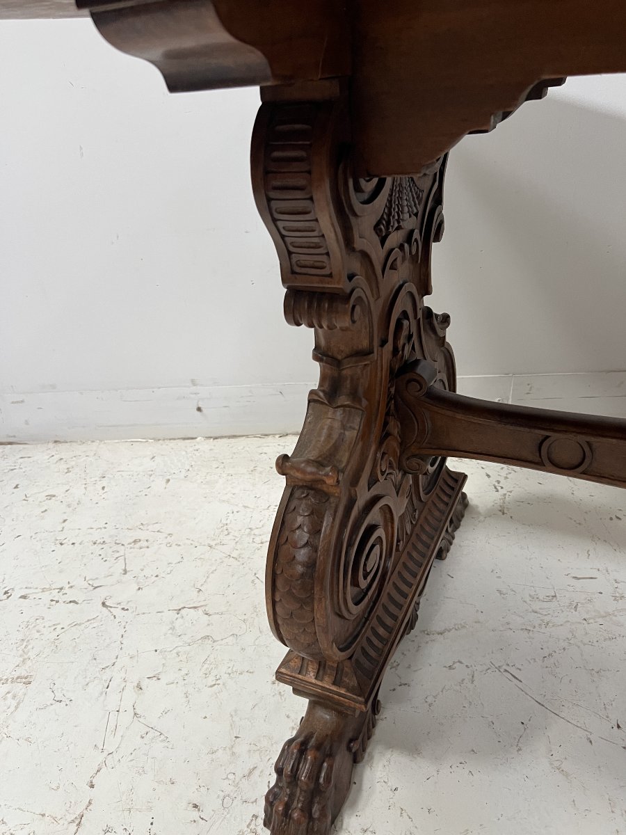 20th-century Renaissance-style Dining Table Made Of Carved Solid Wood-photo-6