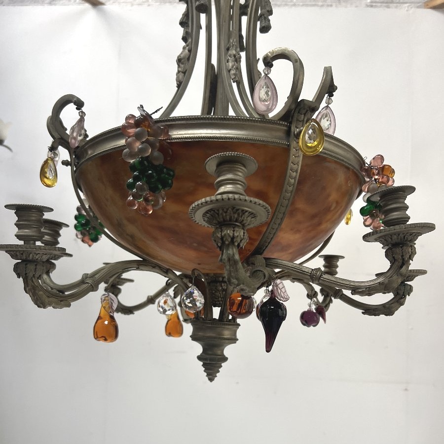 Lustre Napoléon III en bronze et albatre a huit bras de lumière XIX siècle-photo-2