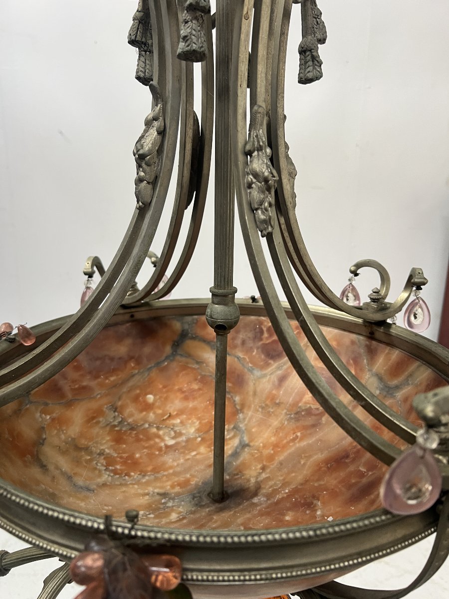 Lustre Napoléon III en bronze et albatre a huit bras de lumière XIX siècle-photo-4
