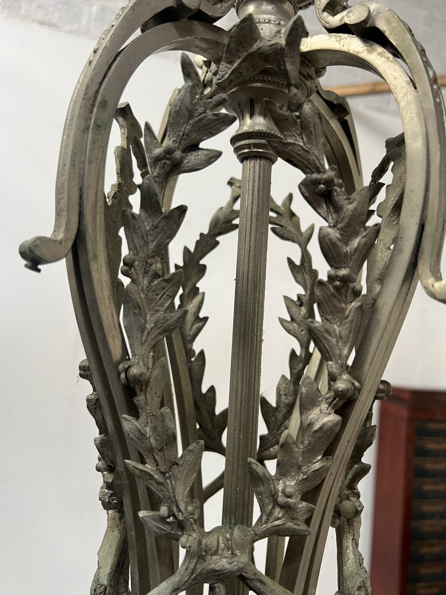 Lustre Napoléon III en bronze et albatre a huit bras de lumière XIX siècle-photo-1
