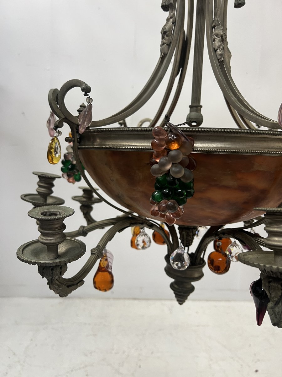 Lustre Napoléon III en bronze et albatre a huit bras de lumière XIX siècle-photo-4