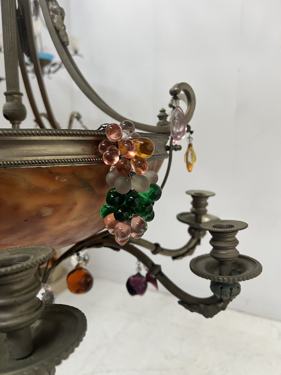 Lustre Napoléon III en bronze et albatre a huit bras de lumière XIX siècle-photo-5