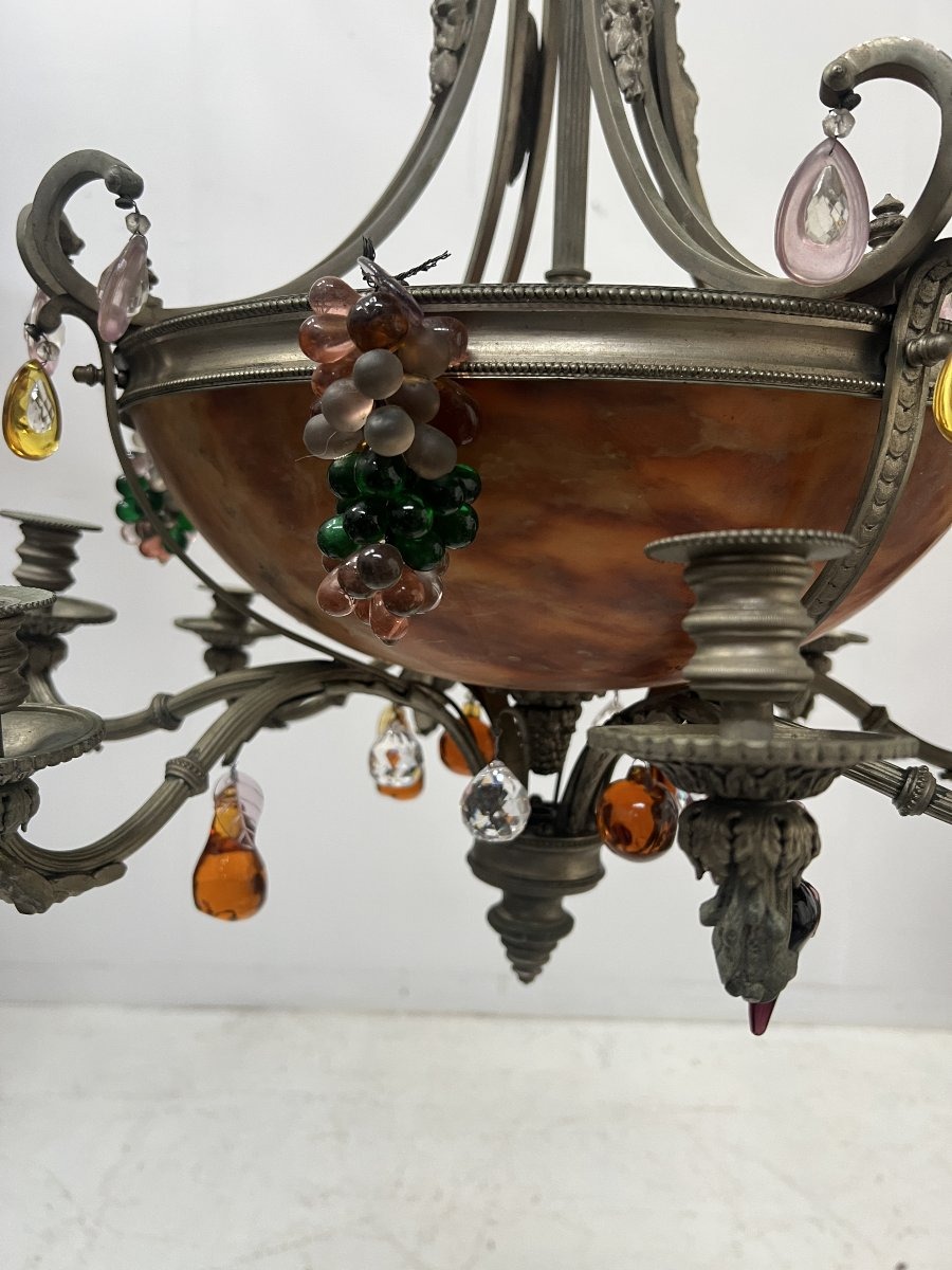 Lustre Napoléon III en bronze et albatre a huit bras de lumière XIX siècle-photo-7