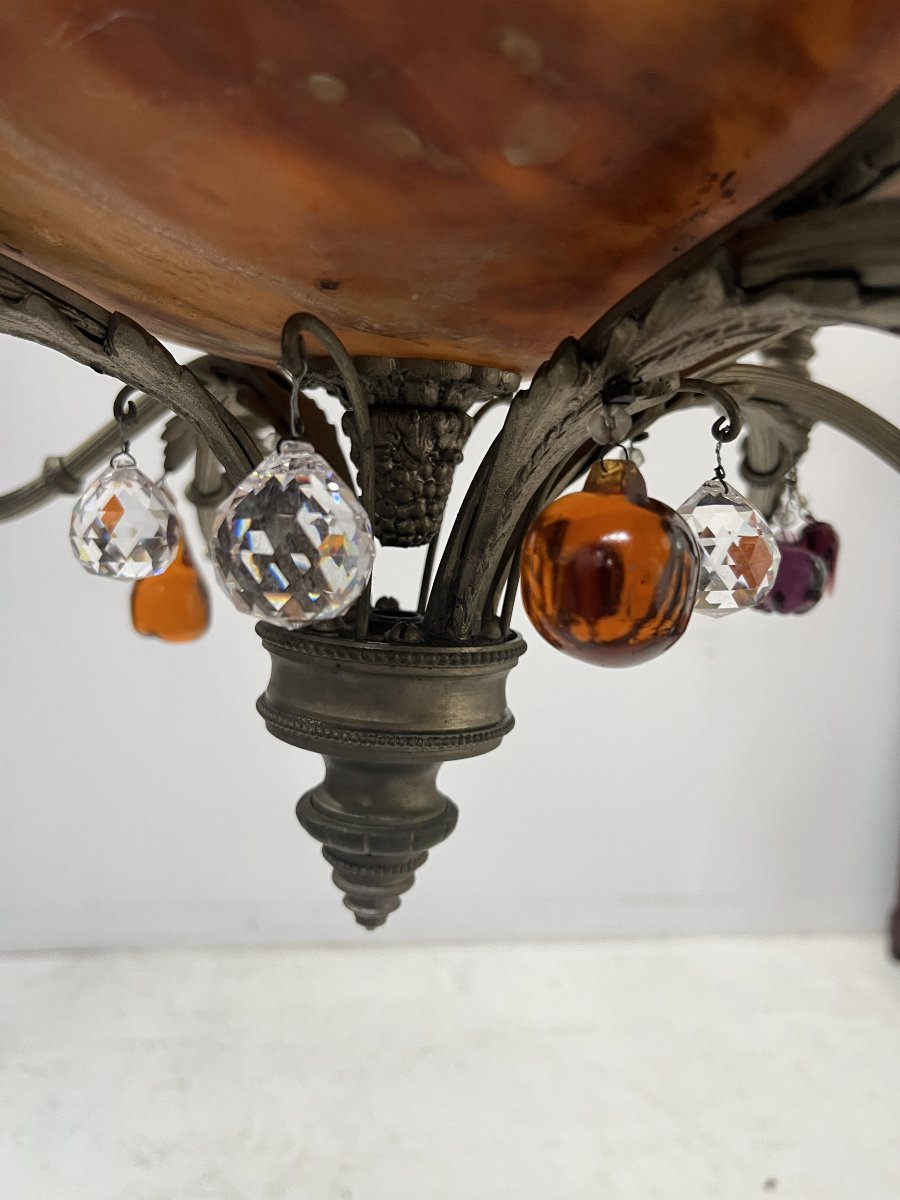 Lustre Napoléon III en bronze et albatre a huit bras de lumière XIX siècle-photo-8