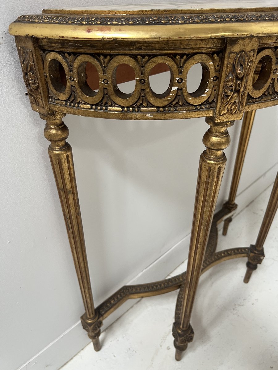 20th-century Louis XVI-style Console Table In Wood And Gilded Stucco-photo-4