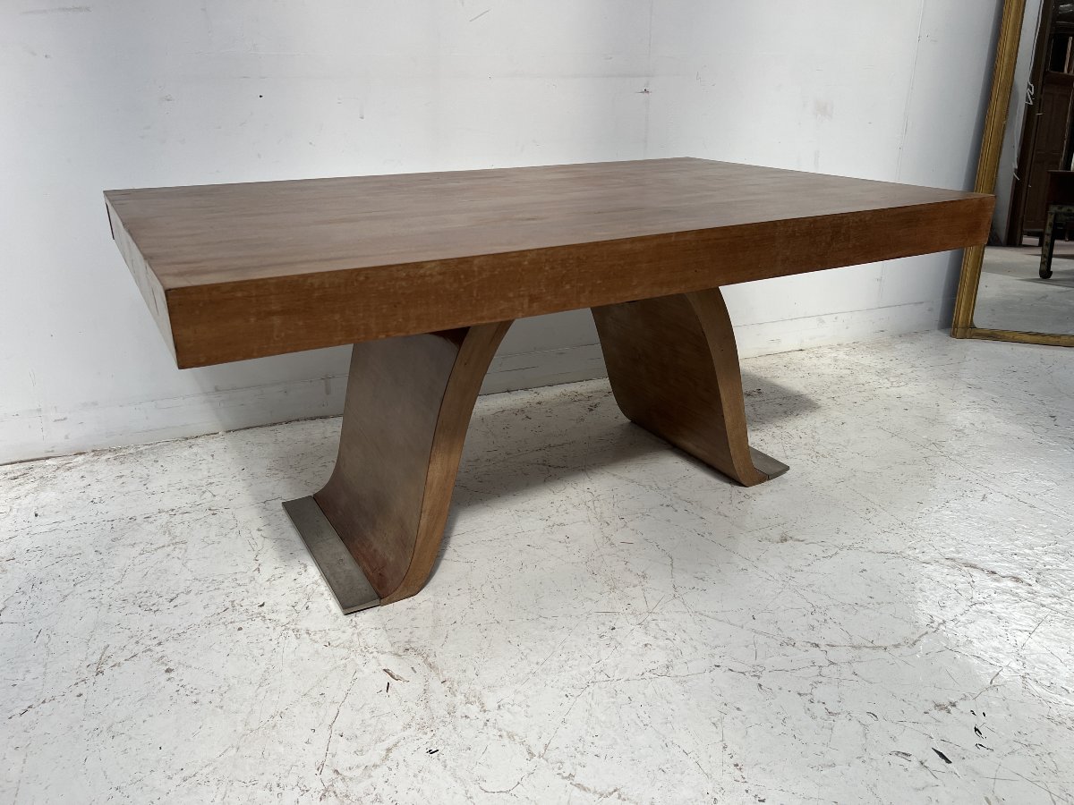 Art Deco Dining Table Made Of Walnut Veneer, 20th Century-photo-2
