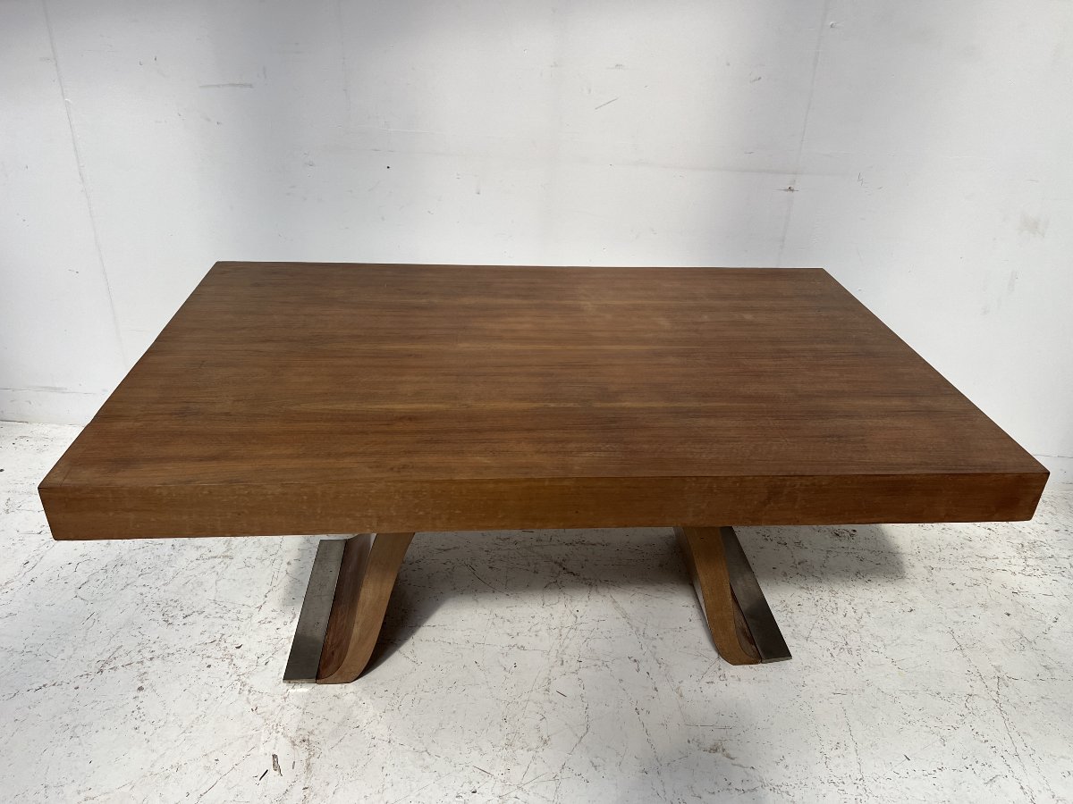 Art Deco Dining Table Made Of Walnut Veneer, 20th Century-photo-4