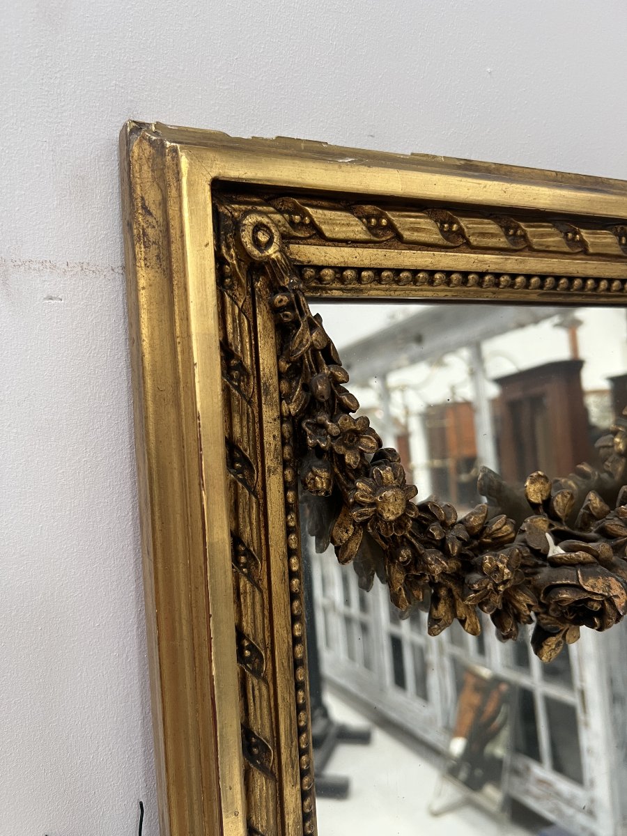 Miroir de style Louis XVI en bois et stuc doré XX siècle-photo-3