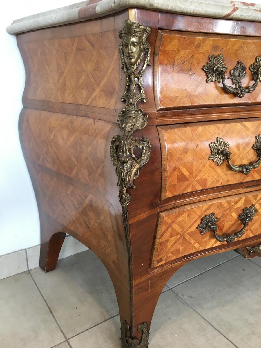 Commode  De Style Louis XIV En Marqueterie Et Bronze-photo-3