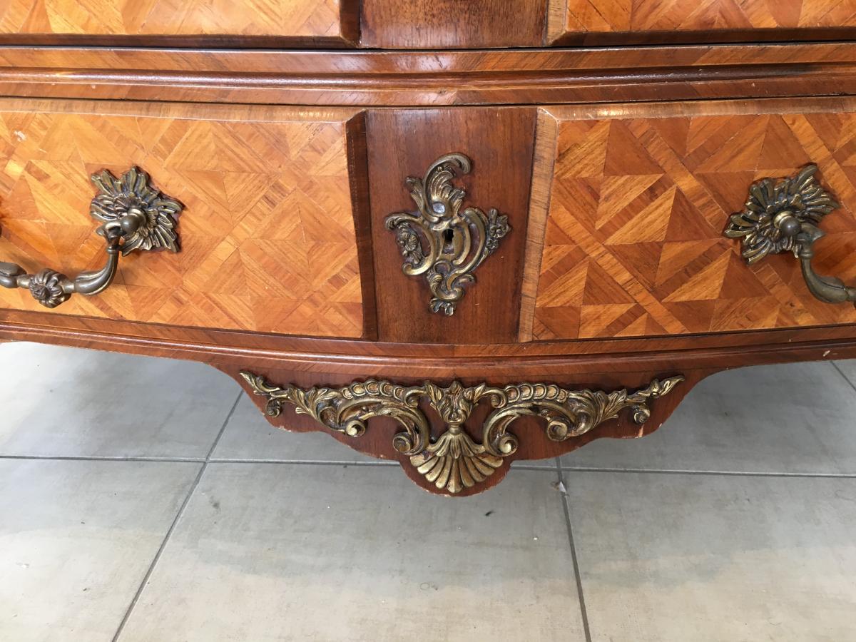 Commode  De Style Louis XIV En Marqueterie Et Bronze-photo-4