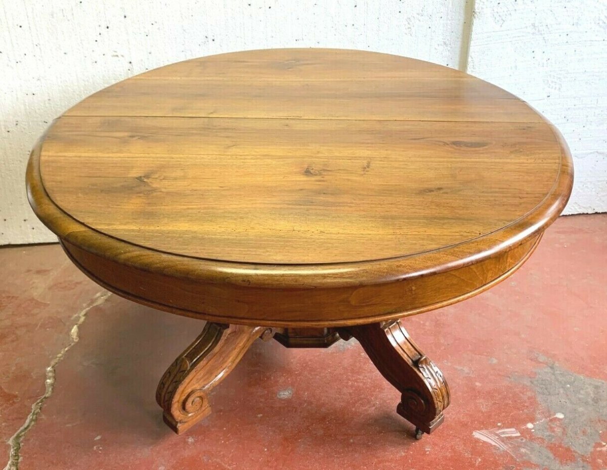 Dining Table In Solid Walnut Central Frame XIX Century-photo-2