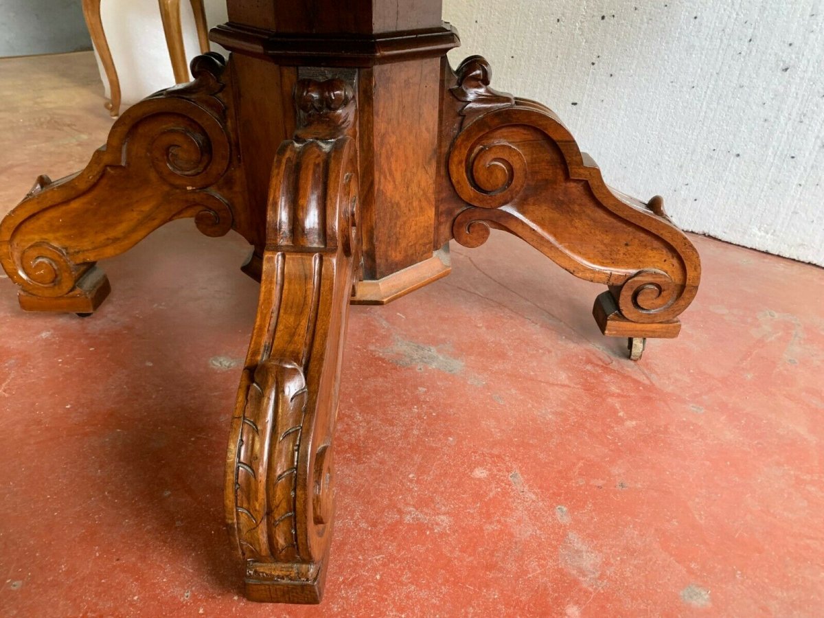 Dining Table In Solid Walnut Central Frame XIX Century-photo-4