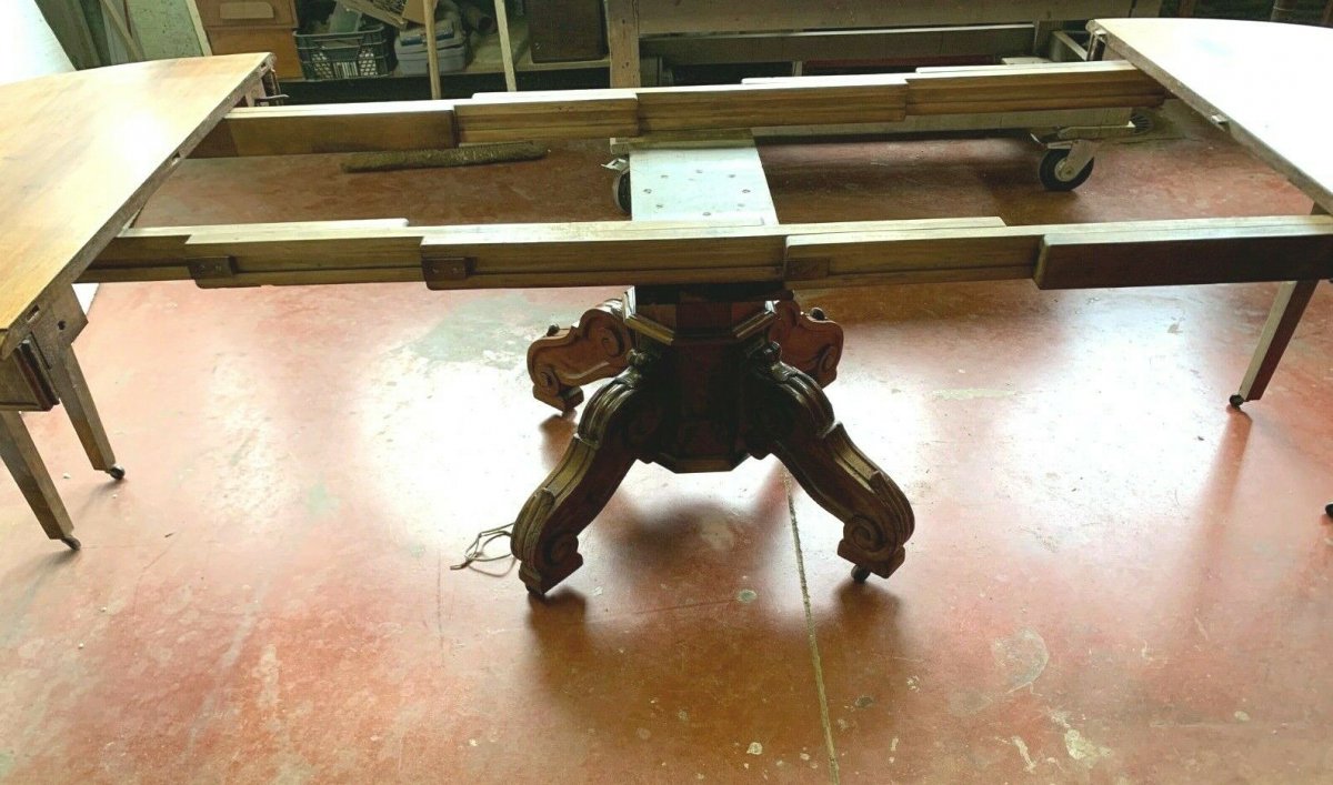 Dining Table In Solid Walnut Central Frame XIX Century-photo-5