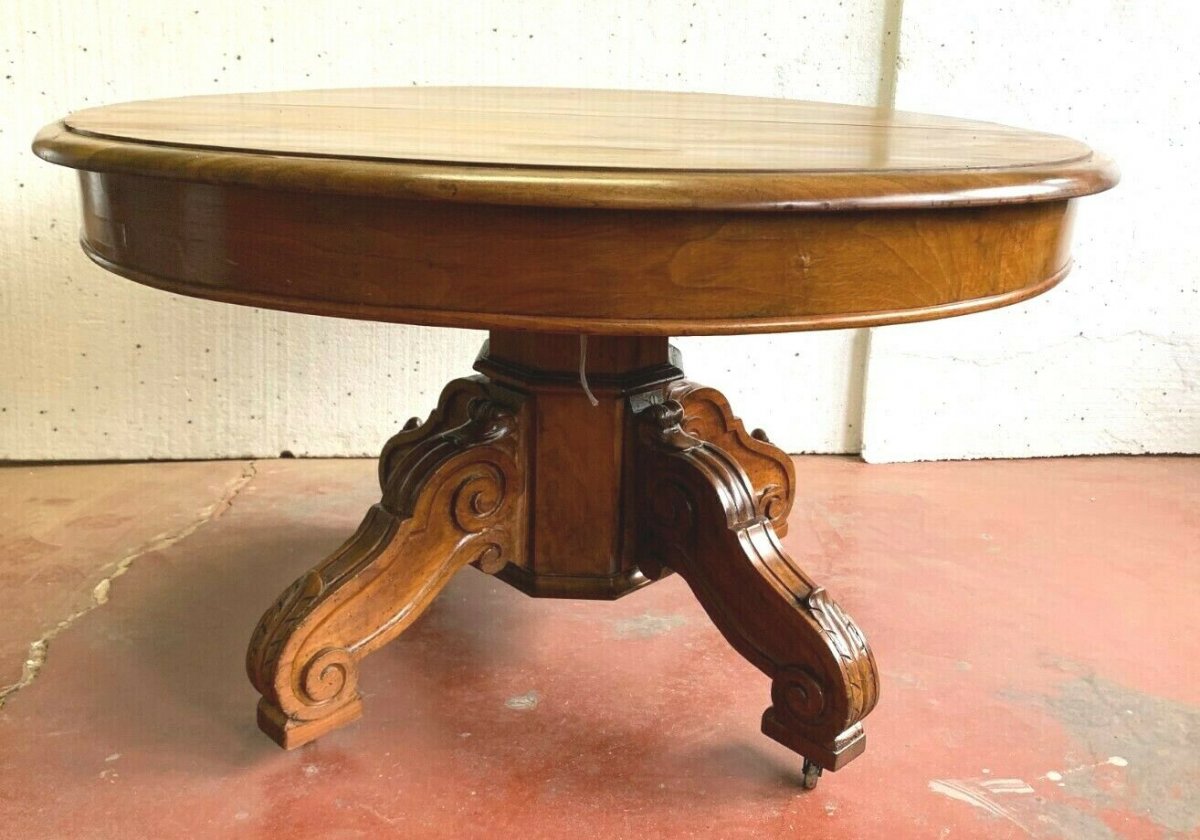 Dining Table In Solid Walnut Central Frame XIX Century