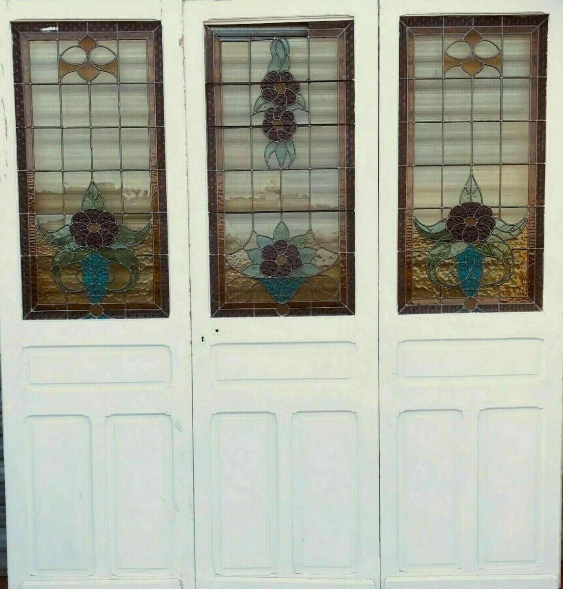 Separation Of Three Doors In Art Deco Stained Glass Epoque 1900